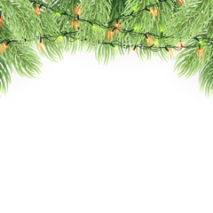 Christmas ornament background design element. Glowing lights Garlands Christmas tree decorations. Christmas garland realistic Vector illustration.