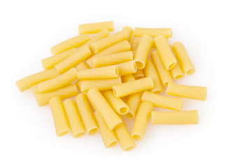 Tortiglioni pasta isolated on white background with clipping path