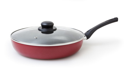 Frying pan with lid isolated on white background with clipping path