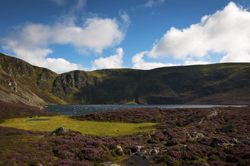 Fototapeta premium Beautiful lake surrounded by cliffs and mountains in the Highlands of Scotland in United Kingdom; Concept for travel in Scotland