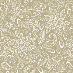 Obraz premium Seamless pattern in ethnic traditional style. Abstract vintage pattern with decorative flowers, leaves and Paisley pattern in Oriental style.