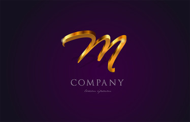 m gold golden alphabet letter logo icon design