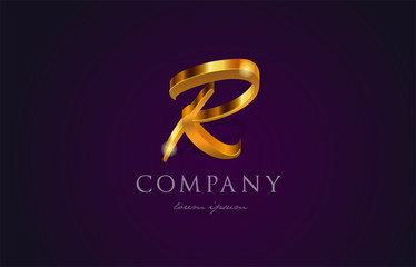 r gold golden alphabet letter logo icon design