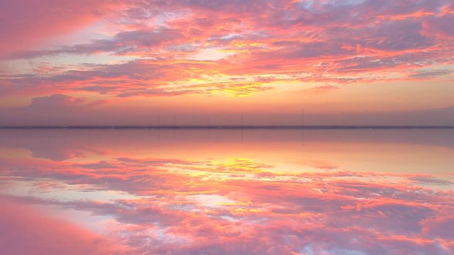 Mirror reflection amazing sunset