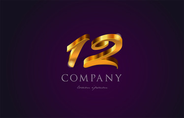 Fototapeta na wymiar 12 twelve gold golden number numeral digit logo icon design