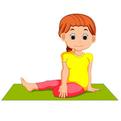 Cute pregnant woman character doing yoga