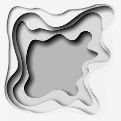 3d abstract paper cut white and gray background. Vector template in carving art style.