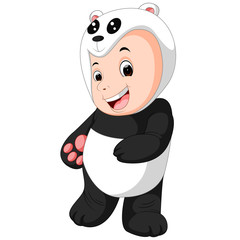 Cute baby boy wearing a Panda bear suit