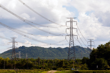 silhouette of high voltage electrical pole structure