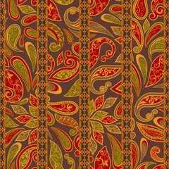 Abstract vintage pattern with decorative flowers, leaves and Paisley pattern in Oriental style.