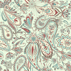 Abstract vintage pattern with decorative flowers, leaves and Paisley pattern in Oriental style.