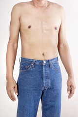 Naklejka premium Asian man wearing jeans, jeans is popular apparel of general people