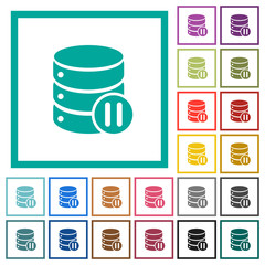 Database macro pause flat color icons with quadrant frames