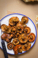 Red pine mushroom. Saffron milk cap. Fried mushrooms.