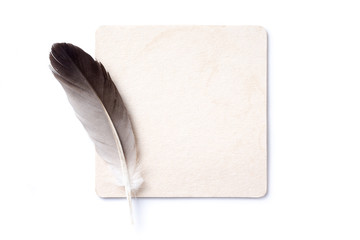 feather and grunge light brown cardboard paper on white background