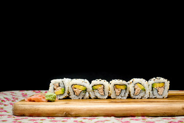 Japanese food Sushi Roll Maki of Salmon and avocado