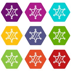 Sheriff star icon set color hexahedron