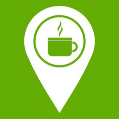 Map pin location with tea or coffee cup sign icon green