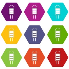 Trash can icon set color hexahedron