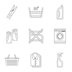 Wash icons set, outline style