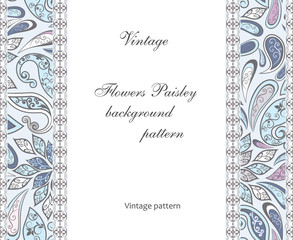 Abstract vintage pattern with decorative flowers, leaves and Paisley pattern in Oriental style.