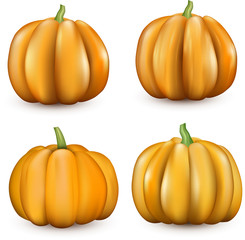 Orange halloween 3d pumpkins on white.