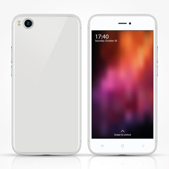 white glossy smartphone high quality front and back on light background with reflection