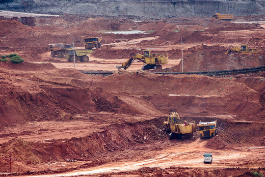Part of a pit with big mining truck working
