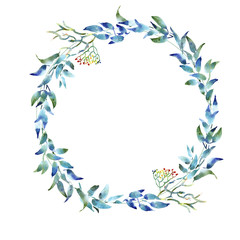 Fototapeta na wymiar Wreath romantic watercolor purple Summer flowers frame