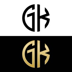 gk initial logo circle shape vector black and gold