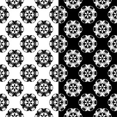 Black and white floral seamless ornaments. Set of backgrounds