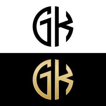 gk initial logo circle shape vector black and gold