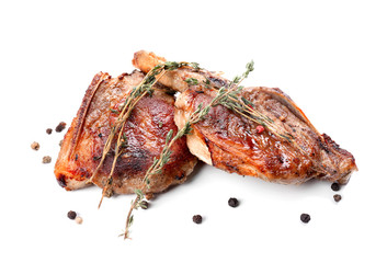 Grilled meat on white background