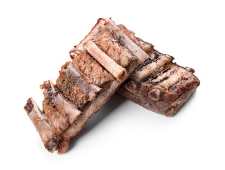 Grilled ribs on white background