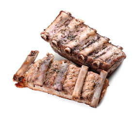 Grilled ribs on white background
