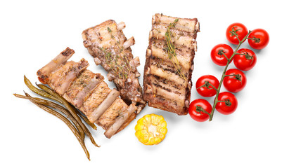 Grilled ribs on white background
