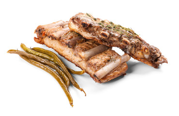 Grilled ribs on white background