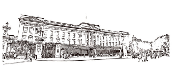 Sketch of Buckingham Palace London UK ( United kingdom, England ) in vector illustration - obrazy, fototapety, plakaty