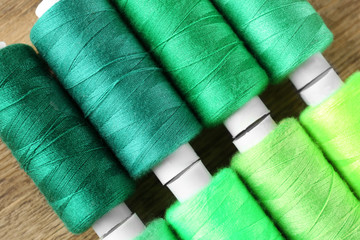 Many threads of different green shades, closeup