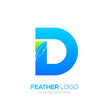 Letter D with Feather logo, Fountain pen, Law, Legal, Lawyer, Copywriter, Writer logotype for your Corporate identity