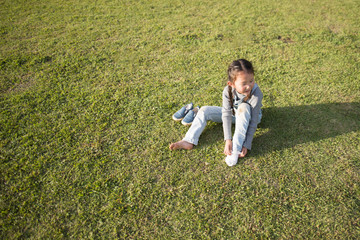 Little girl wearing shoes