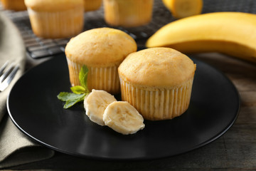 Banana muffins on plate, closeup