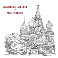 Fototapeta premium Saint Basil's Cathedral in Moscow, vector hand drawing image