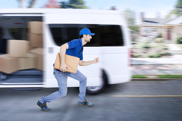 Italian courier delivering a package