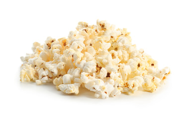 Pile of popcorn on white background