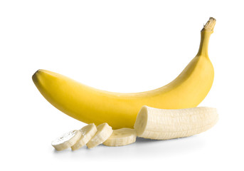 Ripe bananas on white background