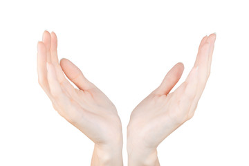 Hands holding or protecting something isolated with clipping path