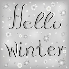 Picture of the letter hi winter on the background with snowflakes