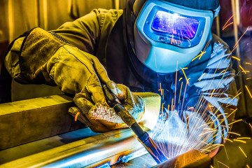 Industrial steel welder in factory technical, - obrazy, fototapety, plakaty