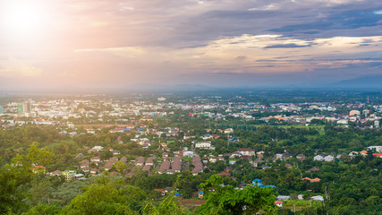 View of city in Chiang Rai province, Thailand.